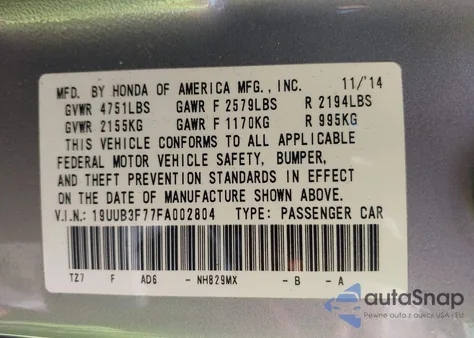 2015 Acura Tlx V6 Advance z USA, uszkodzony, nr VIN 19UUB3F77FA002804